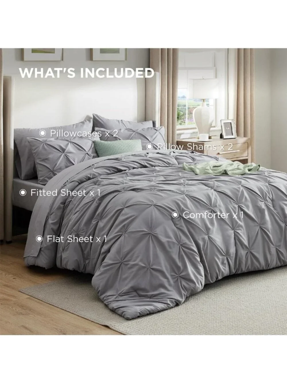 Cozy 7-Piece King Size Comforter Set & Sheet Set in Grey - Luxurious Bedding